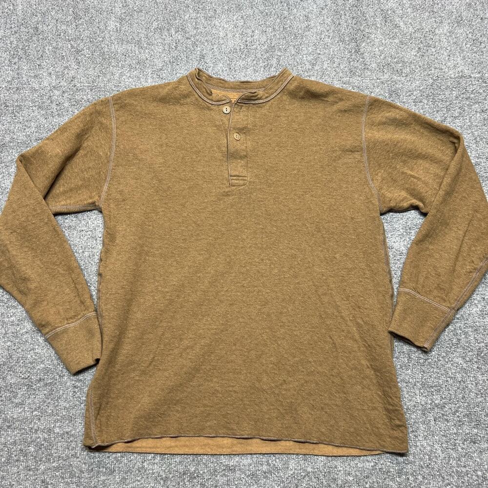 L.L. Bean Henley Shirt Mens Large Brown Wool Blend Long Sleeve Tagless Top